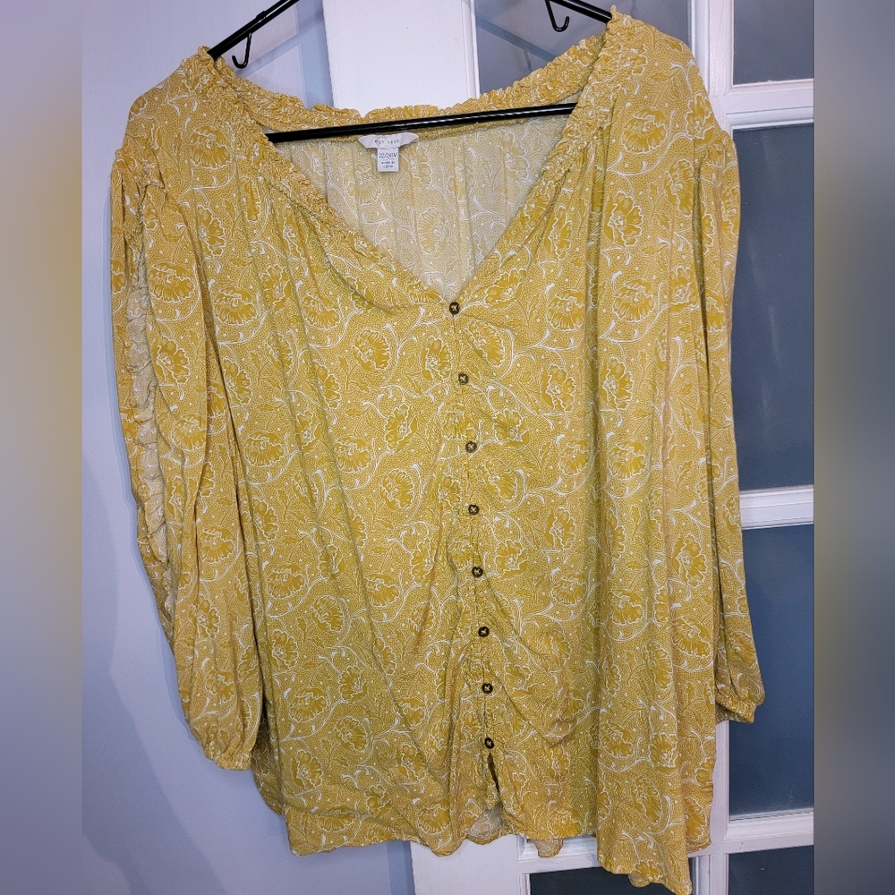 🔴 Cato Yellow Floral Bohemian Button Blouse size 22 / 24